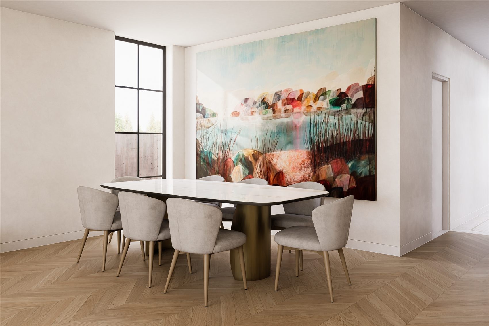 Bellevue Hill — dining room with statement artwork by STUDIO BELLE